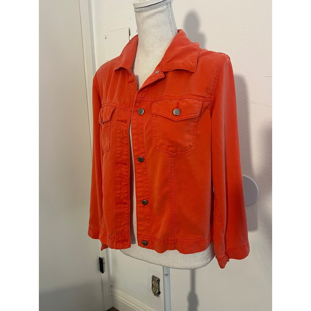 Coldwater Creek Women Orange Red Tencel Lyocell Button Front Trucker Jacket S